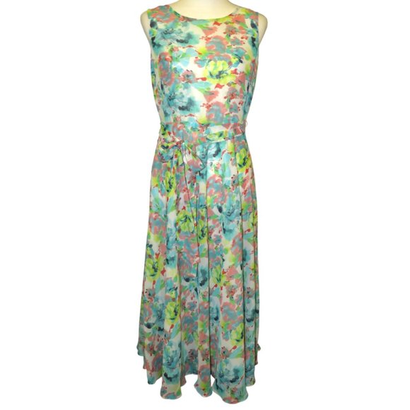 Kasper Pastel Floral Tie-Waist Maxi Dress Size 6 - Picture 1 of 6